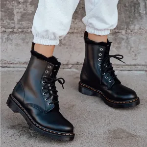 Dr. Martens 1460 Serena Dark Grey Atlas Leather Lace-Up Platform Boots, size 7