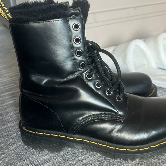 Dr. Martens 1460 Serena Dark Grey Atlas Leather Lace-Up Platform Boots, size 7