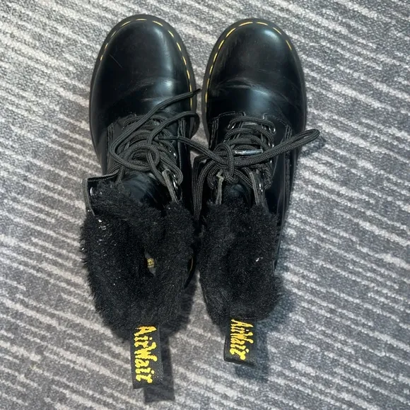 Dr. Martens 1460 Serena Dark Grey Atlas Leather Lace-Up Platform Boots, size 7