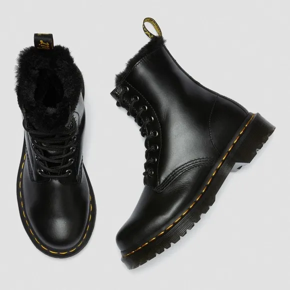 Dr. Martens 1460 Serena Dark Grey Atlas Leather Lace-Up Platform Boots, size 7