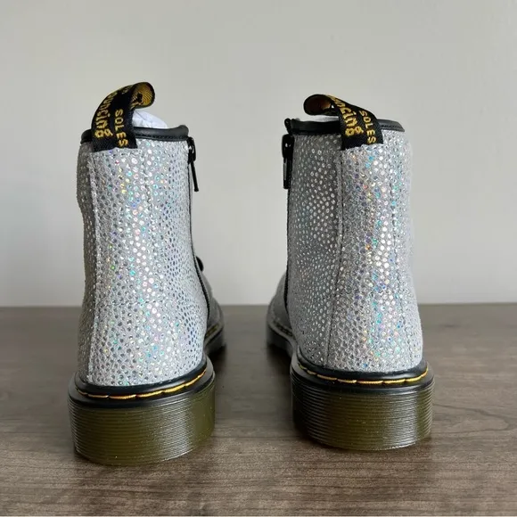 Dr. Martens 1460 Silver Metallic Boot Junior Kids Size 2 #B1178