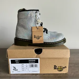 Dr. Martens 1460 Silver Metallic Boot Junior Kids Size 2 #B1178