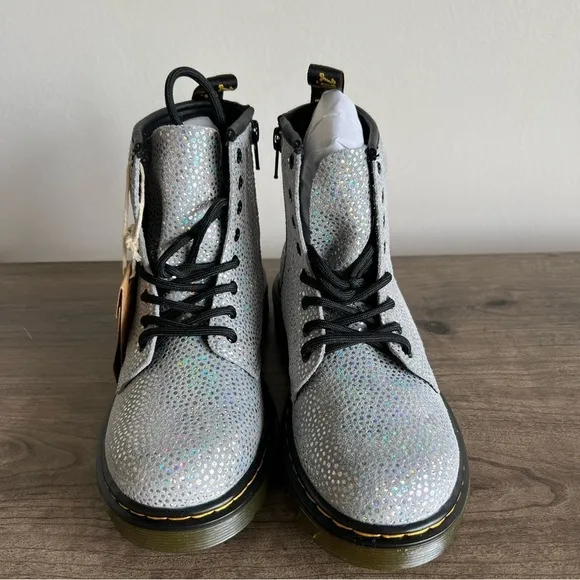 Dr. Martens 1460 Silver Metallic Boot Junior Kids Size 2 #B1178