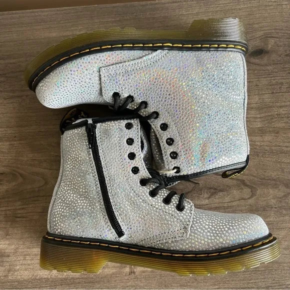 Dr. Martens 1460 Silver Metallic Boot Junior Kids Size 2 #B1178