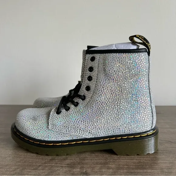 Dr. Martens 1460 Silver Metallic Boot Junior Kids Size 2 #B1178