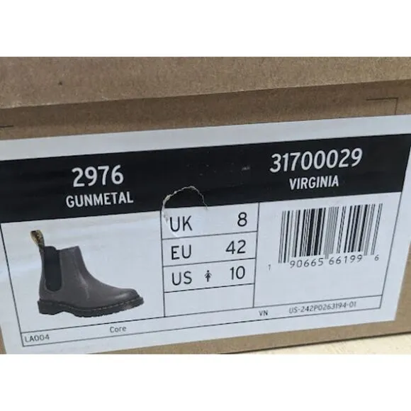 Dr. Martens 2976 Pascal Gunmetal Virginia Leather Chelsea Boots UK 8 NIB
