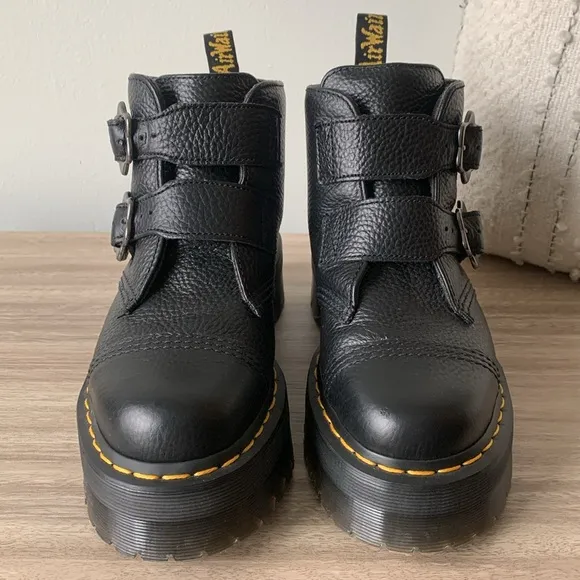 Dr. Martens Devon Flower Buckle Platform Ankle Boots Womens Size 7 EU 38