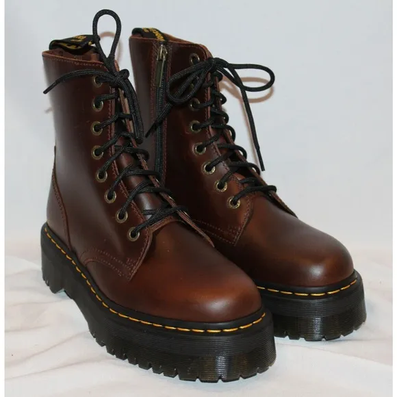 Dr.‎ Martens JADON PLATFORM Boots in DARK BROWN Smooth LEATHER NEW