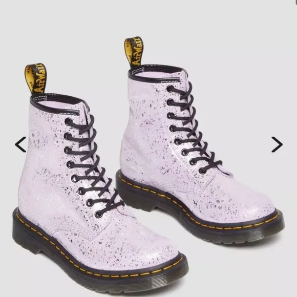 Dr Martens Lilac — Metallic Paint Splatter Suede Dr Marten lace up boots size6
