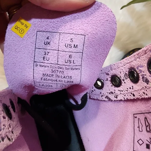 Dr Martens Lilac — Metallic Paint Splatter Suede Dr Marten lace up boots size6