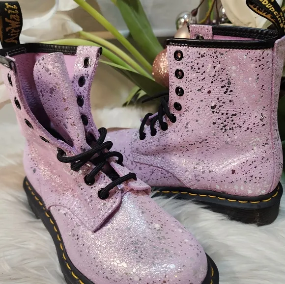 Dr Martens Lilac — Metallic Paint Splatter Suede Dr Marten lace up boots size6