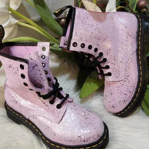 Dr Martens Lilac — Metallic Paint Splatter Suede Dr Marten lace up boots size6