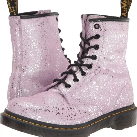 Dr Martens Lilac — Metallic Paint Splatter Suede Dr Marten lace up boots size6