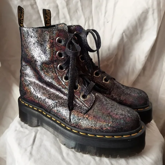 Dr. Martens Molly Metallic Irridescent Crackle Leather Boots