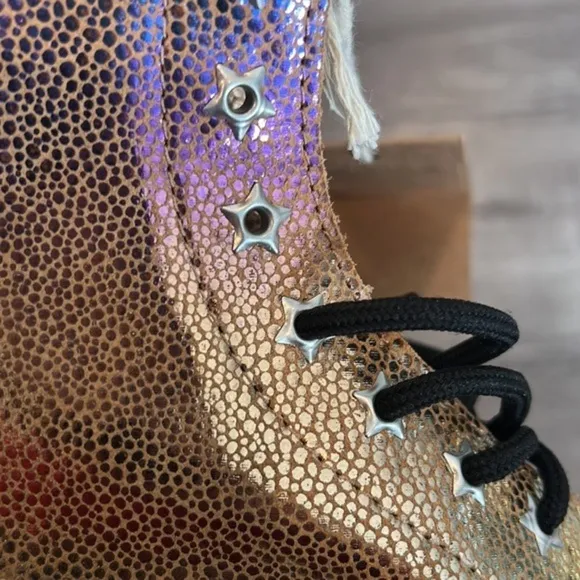 Dr. Martens Rainbow Foil Iridescent Metallic Pebbled Ankle Lace up Combat Boots