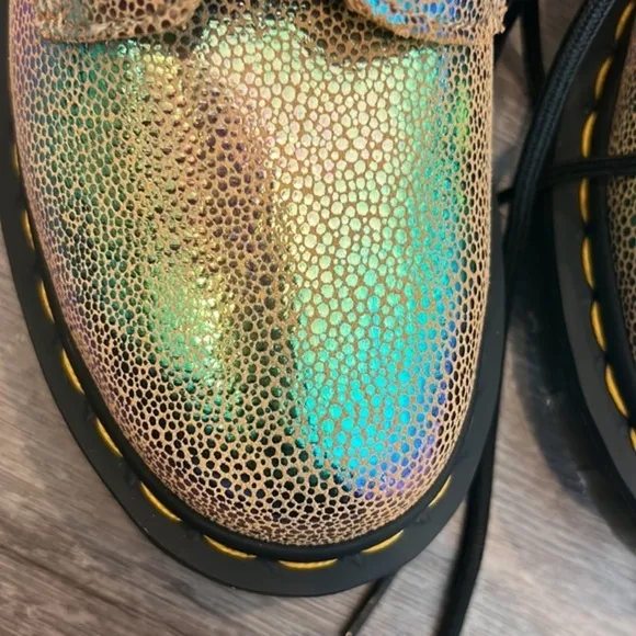 Dr. Martens Rainbow Foil Iridescent Metallic Pebbled Ankle Lace up Combat Boots