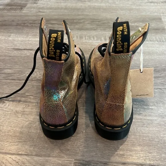Dr. Martens Rainbow Foil Iridescent Metallic Pebbled Ankle Lace up Combat Boots