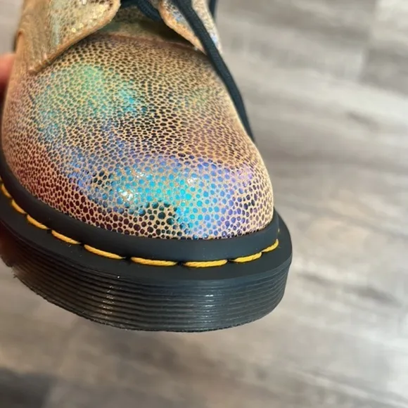 Dr. Martens Rainbow Foil Iridescent Metallic Pebbled Ankle Lace up Combat Boots
