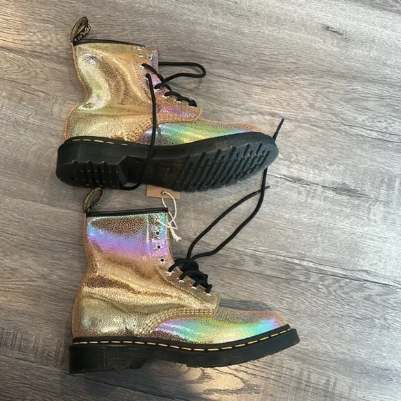 Dr. Martens Rainbow Foil Iridescent Metallic Pebbled Ankle Lace up Combat Boots