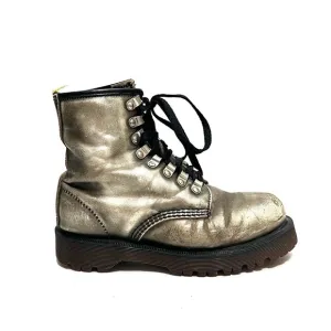 DR. MARTENS | Vintage 1990s metallic gray platform combat boots MADE IN ENGLAND