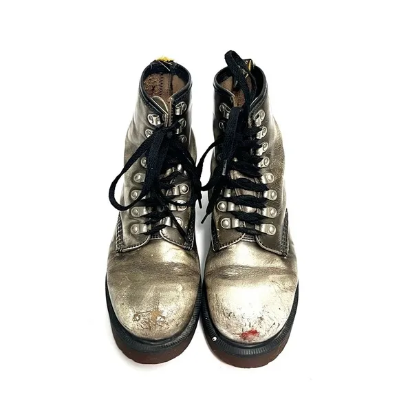 DR. MARTENS | Vintage 1990s metallic gray platform combat boots MADE IN ENGLAND