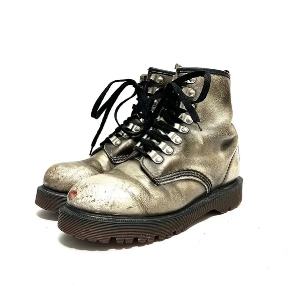 DR. MARTENS | Vintage 1990s metallic gray platform combat boots MADE IN ENGLAND
