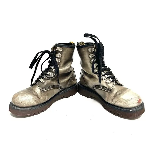 DR. MARTENS | Vintage 1990s metallic gray platform combat boots MADE IN ENGLAND