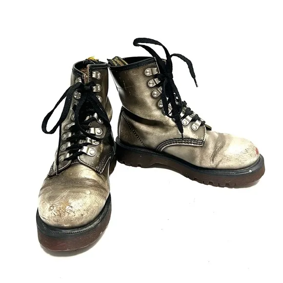 DR. MARTENS | Vintage 1990s metallic gray platform combat boots MADE IN ENGLAND