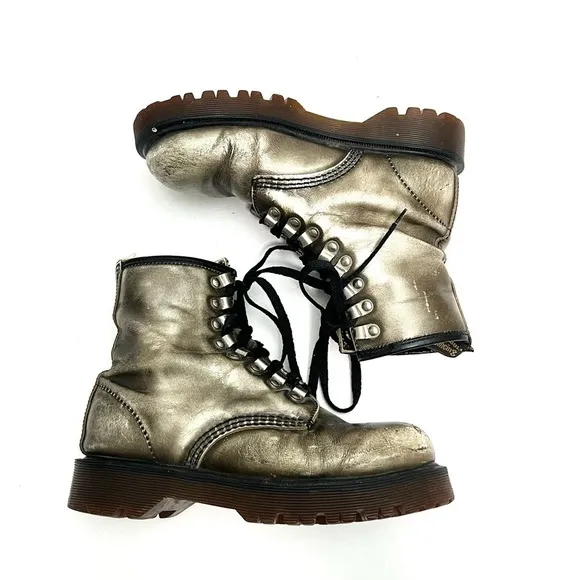 DR. MARTENS | Vintage 1990s metallic gray platform combat boots MADE IN ENGLAND