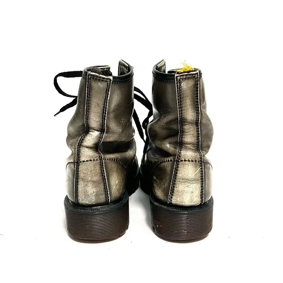 DR. MARTENS | Vintage 1990s metallic gray platform combat boots MADE IN ENGLAND