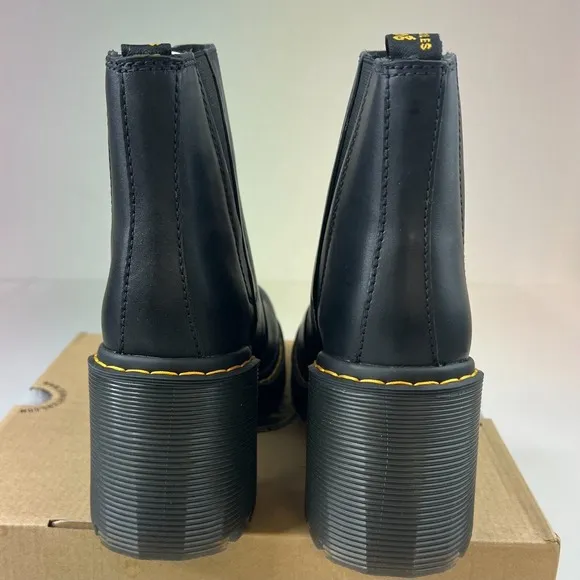 Dr Martens Women AirWare Spence Chelsea Boot Black Leather Flared Heel Shoe Sz 9