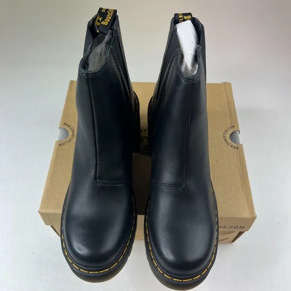 Dr Martens Women AirWare Spence Chelsea Boot Black Leather Flared Heel Shoe Sz 9