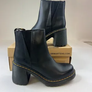 Dr Martens Women AirWare Spence Chelsea Boot Black Leather Flared Heel Shoe Sz 9