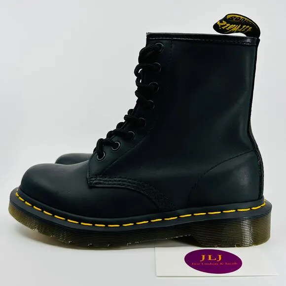 Dr. Martens Women's 1460 Greasy Black Leather Lace Up Boots 11822003 Size 5