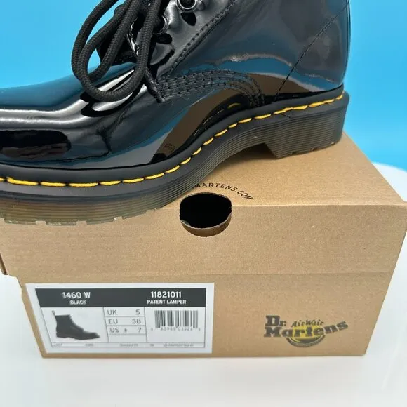Dr. Martens Women's 1460 Patent Lamper Leather Lace Up‎ Boots, Size 7, Black