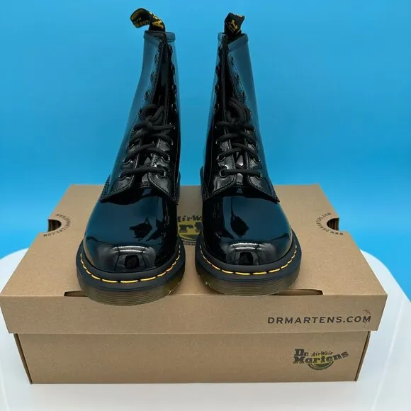 Dr. Martens Women's 1460 Patent Lamper Leather Lace Up‎ Boots, Size 7, Black