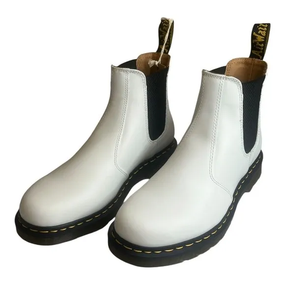 Dr. Martens Womens 2976 YELLOW STITCH Leather Chelsea Boot White Size 12