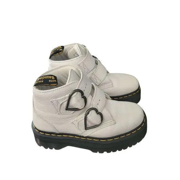 Dr. Martens Womens Devon Heart White Leather Boots Size‎ 6 UK 4 EU 37