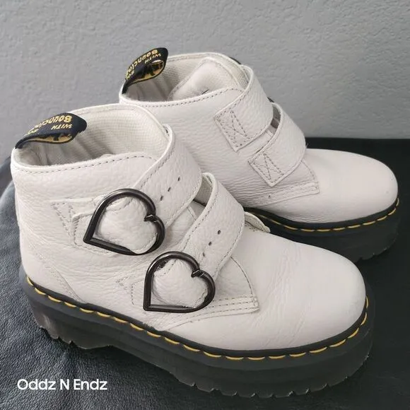 Dr. Martens Womens Devon Heart White Leather Boots Size‎ 6 UK 4 EU 37
