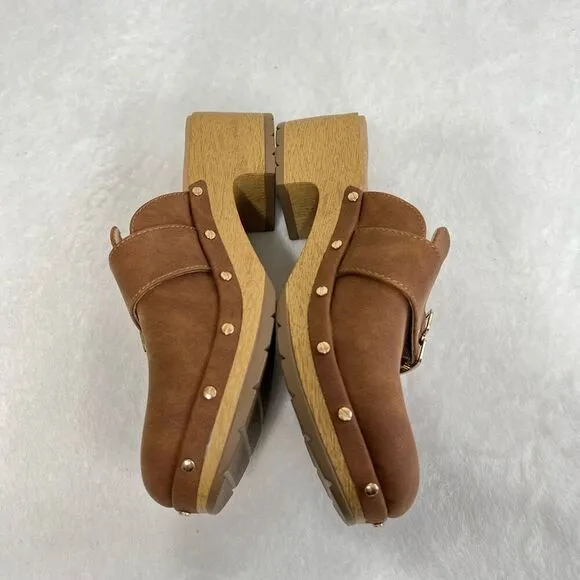 Dr. Scholl’s Brown Clogs Mule Wooden Platform 6.5 Women NEW