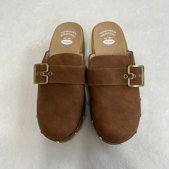 Dr. Scholl’s Brown Clogs Mule Wooden Platform 6.5 Women NEW