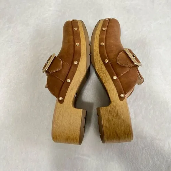 Dr. Scholl’s Brown Clogs Mule Wooden Platform 6.5 Women NEW