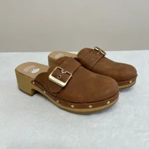 Dr. Scholl’s Brown Clogs Mule Wooden Platform 6.5 Women NEW