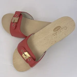 Dr Scholl’s ORIGINAL COLLECTION, RED, ADJUSTABLE TOP STRAP, WOODEN SOLE, SIZE 11