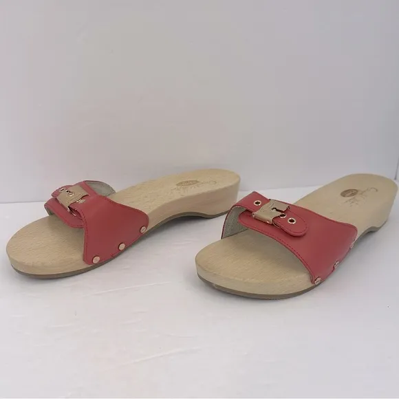 Dr Scholl’s ORIGINAL COLLECTION, RED, ADJUSTABLE TOP STRAP, WOODEN SOLE, SIZE 11