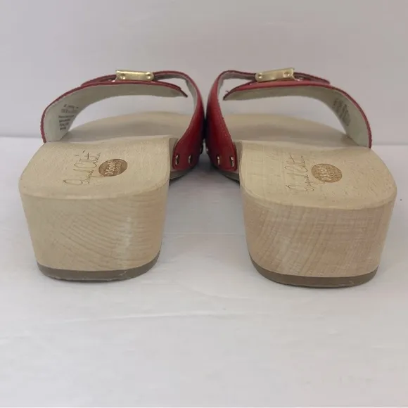 Dr Scholl’s ORIGINAL COLLECTION, RED, ADJUSTABLE TOP STRAP, WOODEN SOLE, SIZE 11