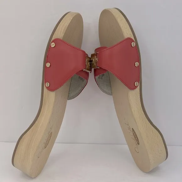 Dr Scholl’s ORIGINAL COLLECTION, RED, ADJUSTABLE TOP STRAP, WOODEN SOLE, SIZE 11