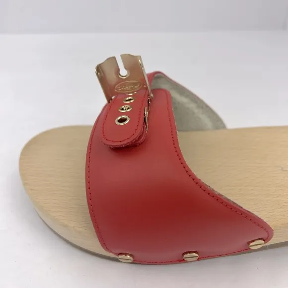 Dr Scholl’s ORIGINAL COLLECTION, RED, ADJUSTABLE TOP STRAP, WOODEN SOLE, SIZE 11