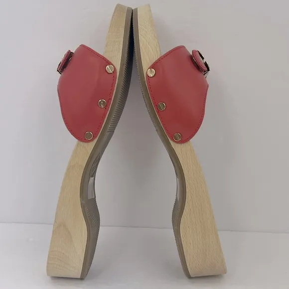 Dr Scholl’s ORIGINAL COLLECTION, RED, ADJUSTABLE TOP STRAP, WOODEN SOLE, SIZE 11