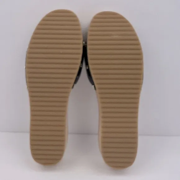 Dr Scholl’s SHOES, NAVY BLUE LEATHER TOP, ADJUSTABLE TOP STRAP, WOODEN SOLE, 9M
